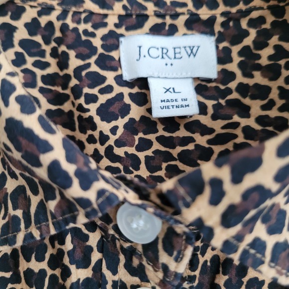 J. Crew Women's Cheetah Animal Print Long Sleeve Button Down Top XL Black Brown - Picture 3 of 8